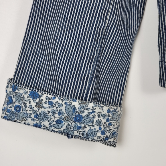 Per Se Pinstripe Distressed Cotton Blazer With Contrasting Cuff Print, EUC, szXL - Picture 2 of 10